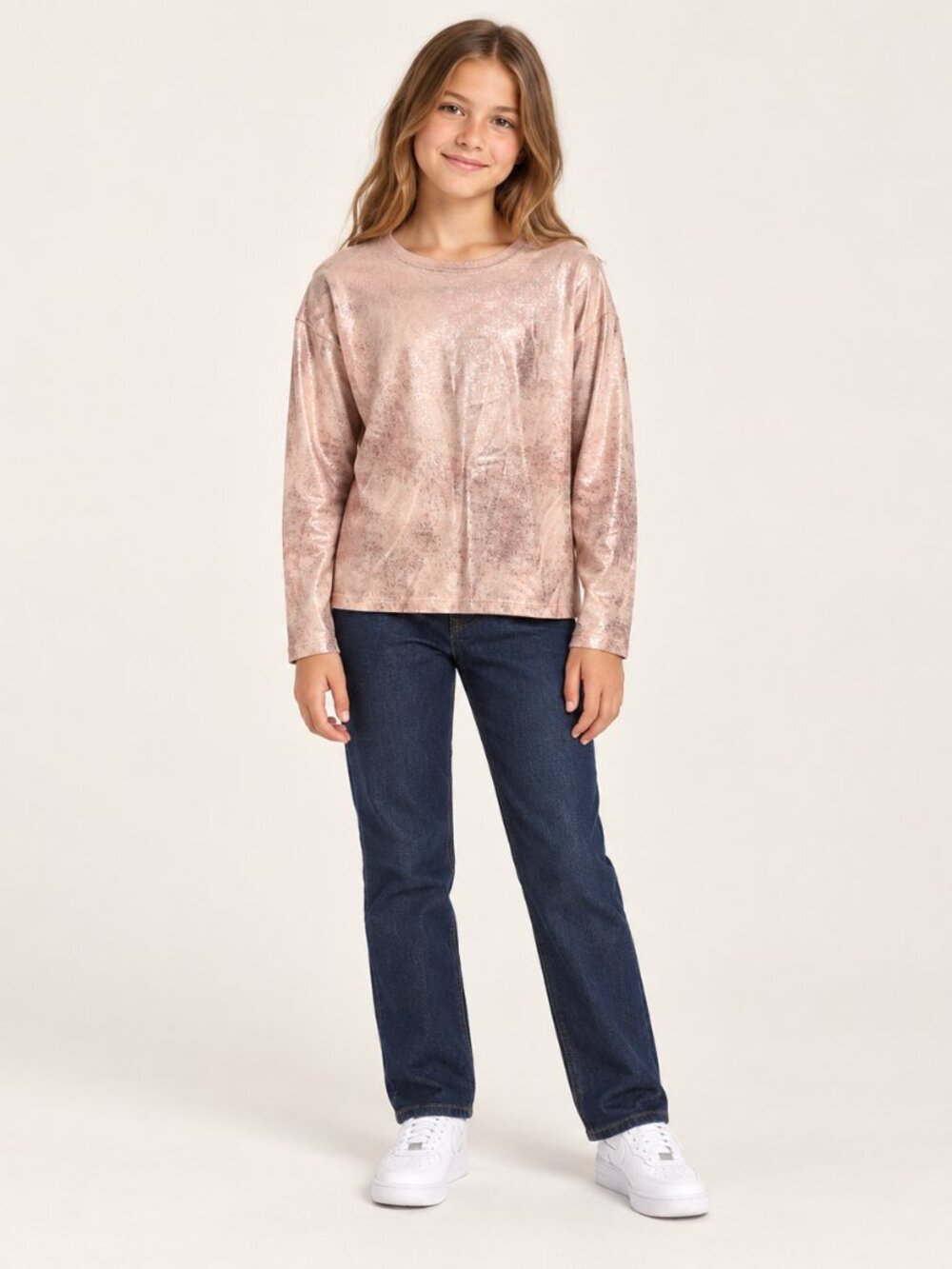 Zara Girls Rose Gold Metallic Long Sleeve Top Size 11–12 0853